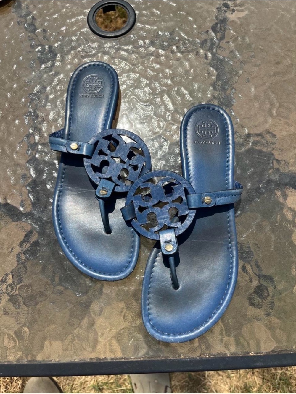 Navy Tory Burch Navy Leather Miller Sandals